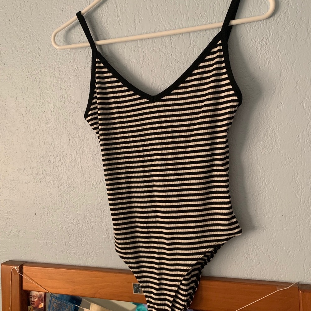 Striped v neck bodysuit